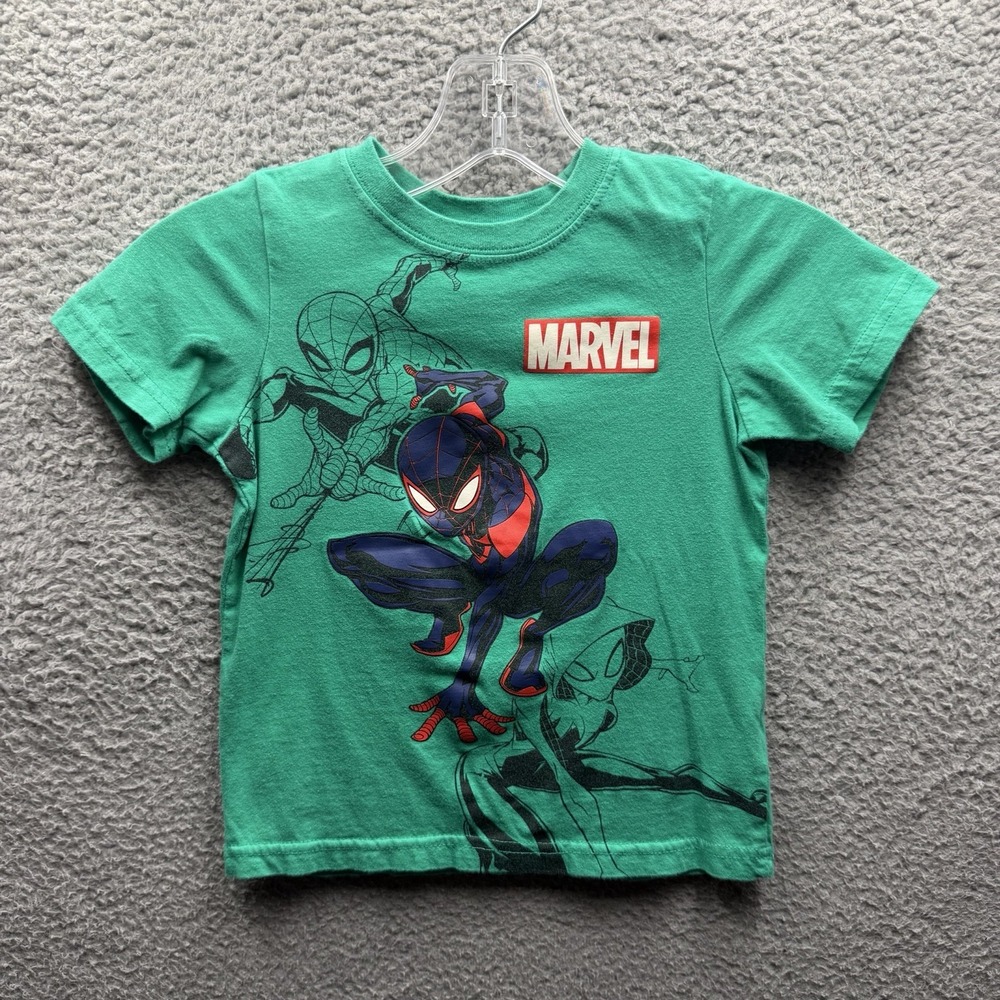 Marvel Shirt Toddler Boy Size 4T Green Spiderman Graphic Short Sleeve Top Sz 4T